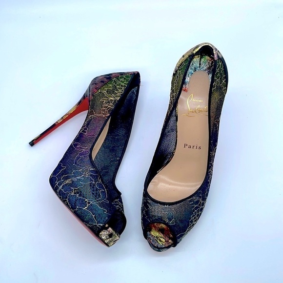 Christian Louboutin Black Rainbow lurex Very lace 120mm peep toe